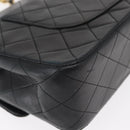 CHANEL Matelasse 25 Double Flap Chain Bag Lamb Skin Black Gold CC Auth BA9001SAM-17