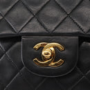 CHANEL Matelasse 25 Double Flap Chain Bag Lamb Skin Black Gold CC Auth BA9001SAM-19
