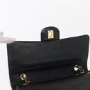 CHANEL Matelasse 25 Double Flap Chain Bag Lamb Skin Black Gold CC Auth BA9001SAM-20
