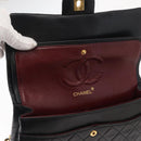CHANEL Matelasse 25 Double Flap Chain Bag Lamb Skin Black Gold CC Auth BA9001SAM-23