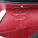 CHANEL Matelasse 25 Double Flap Chain Bag Lamb Skin Black Gold CC Auth BA9001SAM-25