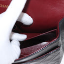 CHANEL Matelasse 25 Double Flap Chain Bag Lamb Skin Black Gold CC Auth BA9001SAM-28