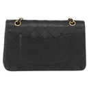CHANEL Matelasse 25 Double Flap Chain Bag Lamb Skin Black Gold CC Auth BA9001SAM-3
