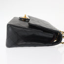 CHANEL Matelasse 25 Double Flap Chain Bag Lamb Skin Black Gold CC Auth BA9001SAM-4