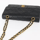 CHANEL Matelasse 25 Double Flap Chain Bag Lamb Skin Black Gold CC Auth BA9001SAM-7