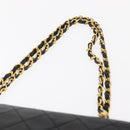 CHANEL Matelasse 25 Double Flap Chain Bag Lamb Skin Black Gold CC Auth BA9001SAM-9