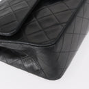 CHANEL Matelasse 25 Double Flap Chain Bag Lamb Skin Black Gold CC Auth BA9002SAV-10