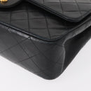 CHANEL Matelasse 25 Double Flap Chain Bag Lamb Skin Black Gold CC Auth BA9002SAV-11