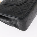 CHANEL Matelasse 25 Double Flap Chain Bag Lamb Skin Black Gold CC Auth BA9002SAV-12