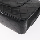 CHANEL Matelasse 25 Double Flap Chain Bag Lamb Skin Black Gold CC Auth BA9002SAV-13