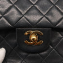 CHANEL Matelasse 25 Double Flap Chain Bag Lamb Skin Black Gold CC Auth BA9002SAV-14