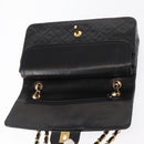 CHANEL Matelasse 25 Double Flap Chain Bag Lamb Skin Black Gold CC Auth BA9002SAV-15