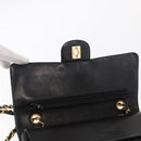 CHANEL Matelasse 25 Double Flap Chain Bag Lamb Skin Black Gold CC Auth BA9002SAV-16