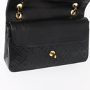 CHANEL Matelasse 25 Double Flap Chain Bag Lamb Skin Black Gold CC Auth BA9002SAV-17