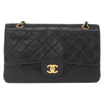 CHANEL Matelasse 25 Double Flap Chain Bag Lamb Skin Black Gold CC Auth BA9002SAV - 0