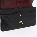 CHANEL Matelasse 25 Double Flap Chain Bag Lamb Skin Black Gold CC Auth BA9002SAV-20