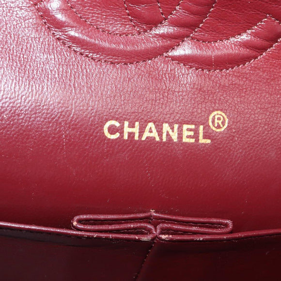 CHANEL Matelasse 25 Double Flap Chain Bag Lamb Skin Black Gold CC Auth BA9002SAV