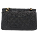 CHANEL Matelasse 25 Double Flap Chain Bag Lamb Skin Black Gold CC Auth BA9002SAV-3