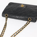 CHANEL Matelasse 25 Double Flap Chain Bag Lamb Skin Black Gold CC Auth BA9002SAV-6