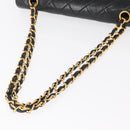CHANEL Matelasse 25 Double Flap Chain Bag Lamb Skin Black Gold CC Auth BA9002SAV-7