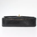 CHANEL Matelasse 25 Double Flap Chain Bag Lamb Skin Black Gold CC Auth BA9002SAV-9