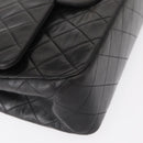 CHANEL Matelasse 25 Double Flap Chain Bag Lamb Skin Black Gold CC Auth BA9003SAV-9