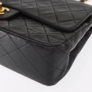 CHANEL Matelasse 25 Double Flap Chain Bag Lamb Skin Black Gold CC Auth BA9003SAV-16