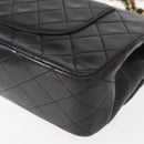 CHANEL Matelasse 25 Double Flap Chain Bag Lamb Skin Black Gold CC Auth BA9003SAV-18