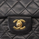 CHANEL Matelasse 25 Double Flap Chain Bag Lamb Skin Black Gold CC Auth BA9003SAV-19