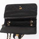 CHANEL Matelasse 25 Double Flap Chain Bag Lamb Skin Black Gold CC Auth BA9003SAV-20