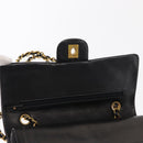 CHANEL Matelasse 25 Double Flap Chain Bag Lamb Skin Black Gold CC Auth BA9003SAV-21
