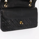 CHANEL Matelasse 25 Double Flap Chain Bag Lamb Skin Black Gold CC Auth BA9003SAV-22