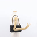 CHANEL Matelasse 25 Double Flap Chain Bag Lamb Skin Black Gold CC Auth BA9003SAV-28