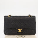 CHANEL Matelasse 25 Double Flap Chain Bag Lamb Skin Black Gold CC Auth BA9003SAV-13