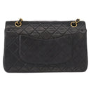 CHANEL Matelasse 25 Double Flap Chain Bag Lamb Skin Black Gold CC Auth BA9003SAV-3