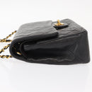 CHANEL Matelasse 25 Double Flap Chain Bag Lamb Skin Black Gold CC Auth BA9003SAV-5
