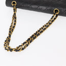 CHANEL Matelasse 25 Double Flap Chain Bag Lamb Skin Black Gold CC Auth BA9003SAV-8