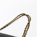 CHANEL Matelasse 25 Double Flap Chain Bag Lamb Skin Black Gold CC Auth BA9003SAV-15