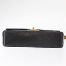 CHANEL Matelasse 25 Double Flap Chain Bag Lamb Skin Black Gold CC Auth BA9003SAV-6
