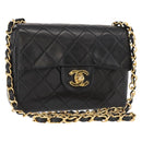 CHANEL Mini Matelasse 17 Chain Bag Lamb Skin Black Gold CC Auth BA9004SAM-1