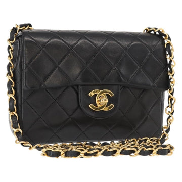 CHANEL Mini Matelasse 17 Chain Bag Lamb Skin Black Gold CC Auth BA9004SAM