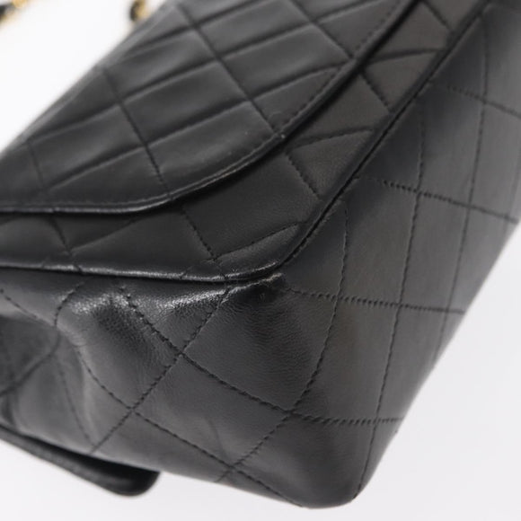 CHANEL Mini Matelasse 17 Chain Bag Lamb Skin Black Gold CC Auth BA9004SAM