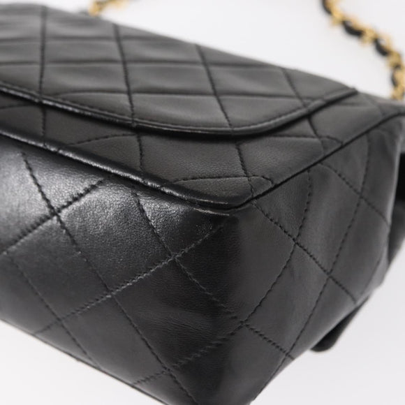 CHANEL Mini Matelasse 17 Chain Bag Lamb Skin Black Gold CC Auth BA9004SAM