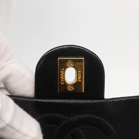 CHANEL Mini Matelasse 17 Chain Bag Lamb Skin Black Gold CC Auth BA9004SAM