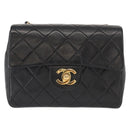 CHANEL Mini Matelasse 17 Chain Bag Lamb Skin Black Gold CC Auth BA9004SAM-3