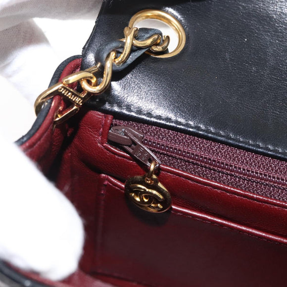 CHANEL Mini Matelasse 17 Chain Bag Lamb Skin Black Gold CC Auth BA9004SAM