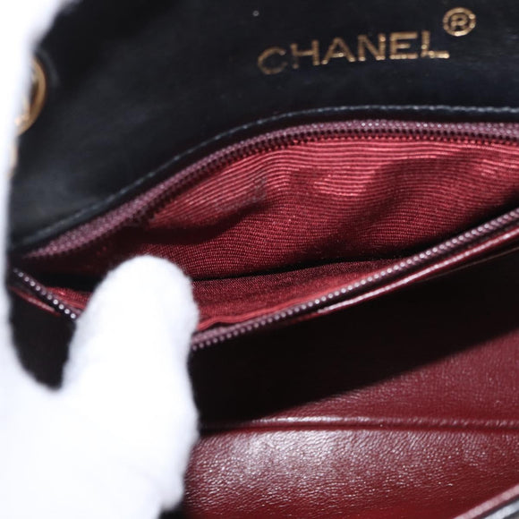 CHANEL Mini Matelasse 17 Chain Bag Lamb Skin Black Gold CC Auth BA9004SAM