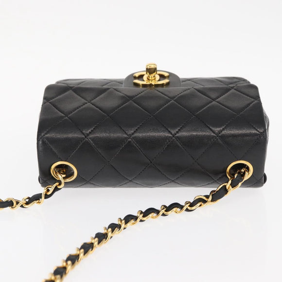 CHANEL Mini Matelasse 17 Chain Bag Lamb Skin Black Gold CC Auth BA9004SAM