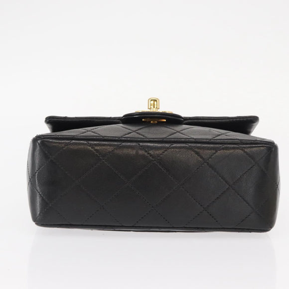 CHANEL Mini Matelasse 17 Chain Bag Lamb Skin Black Gold CC Auth BA9004SAM