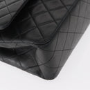 CHANEL Matelasse 25 Double Flap Chain Bag Lamb Skin Black Gold CC Auth BA9005SAM-8